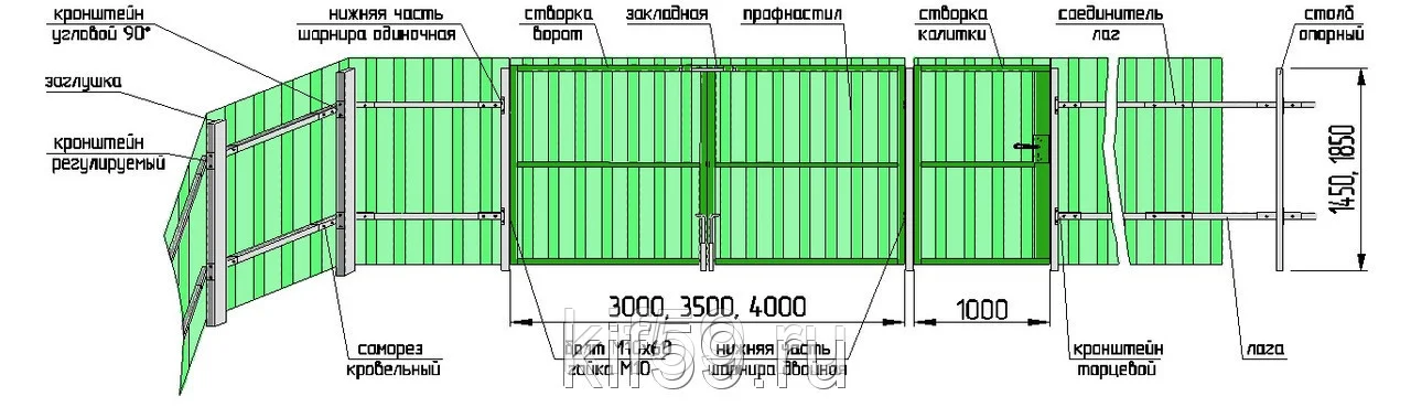 Каркас калитки окрашенный с замком высота 1,85 м